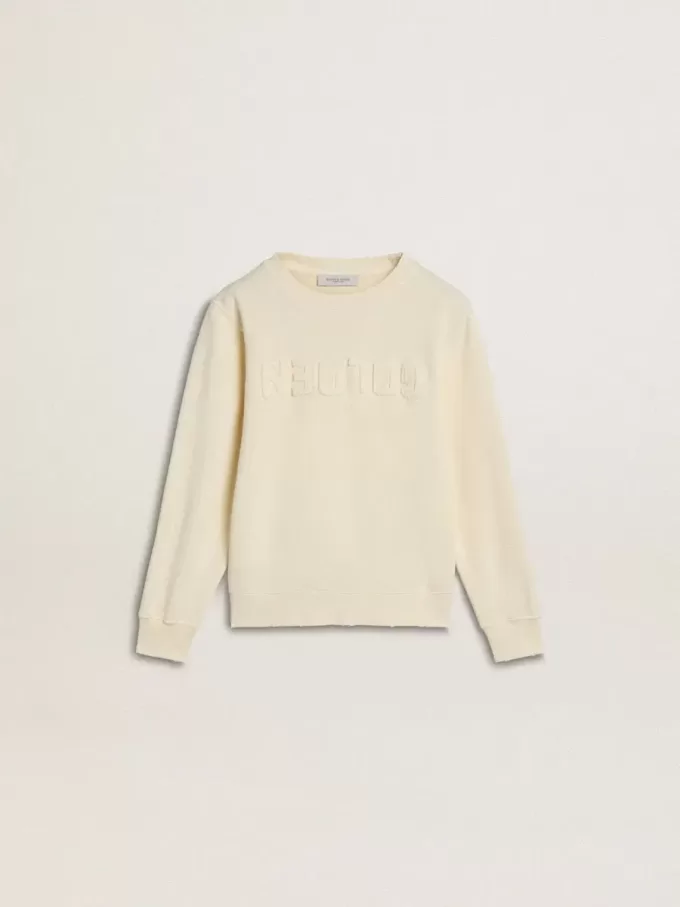 Sudadera para niña en color crema con letras bordadas Sudadera para niña en color crema con letras bordadas