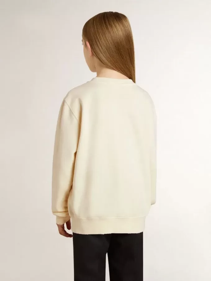 Sudadera para niña en color crema con letras bordadas Sudadera para niña en color crema con letras bordadas