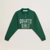 Sudadera polo corta verde para mujer con estampado Sudadera polo corta verde para mujer con estampado