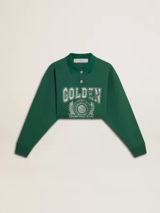 Sudadera polo corta verde para mujer con estampado