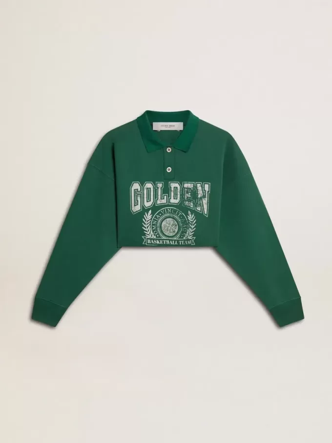 Sudadera polo corta verde para mujer con estampado Sudadera polo corta verde para mujer con estampado