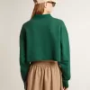 Sudadera polo corta verde para mujer con estampado Sudadera polo corta verde para mujer con estampado
