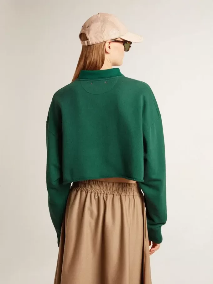 Sudadera polo corta verde para mujer con estampado Sudadera polo corta verde para mujer con estampado