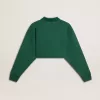 Sudadera polo corta verde para mujer con estampado Sudadera polo corta verde para mujer con estampado