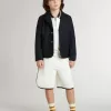 Sudadera polo infantil de algodón blanco con bordado en el pecho y estampado en la espalda