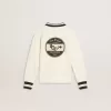 Sudadera polo infantil de algodón blanco con bordado en el pecho y estampado en la espalda