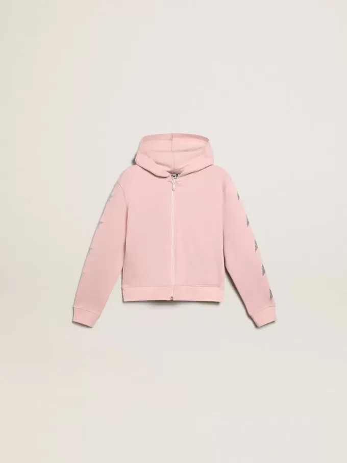 Sudadera rosa con capucha y estrellas plateadas brillantes Sudadera rosa con capucha y estrellas plateadas brillantes