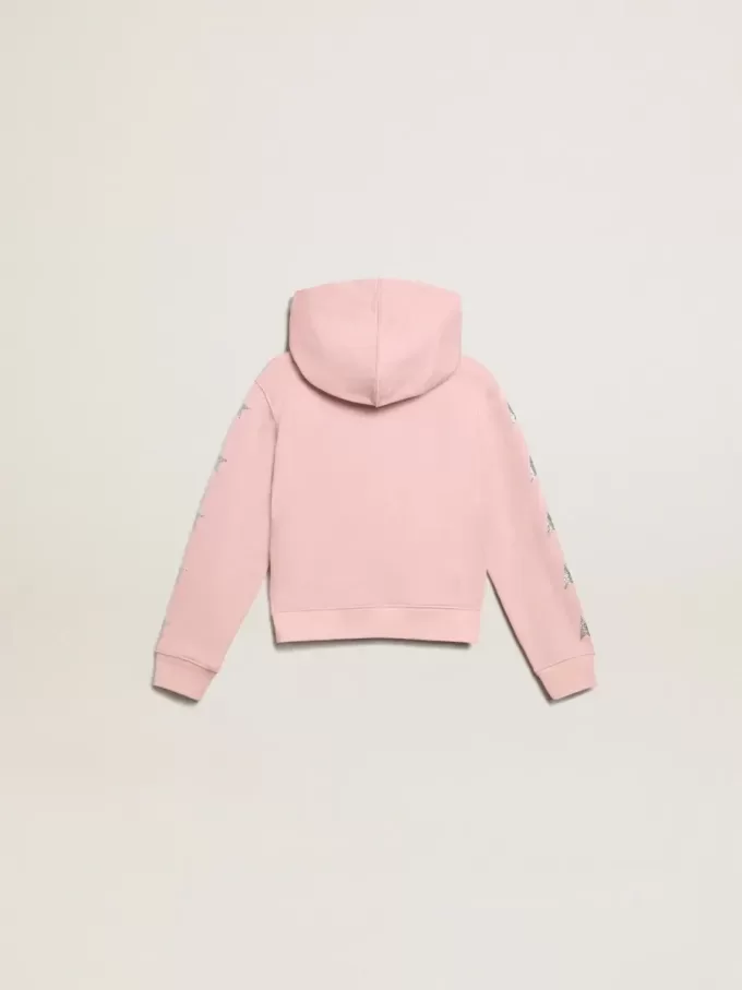 Sudadera rosa con capucha y estrellas plateadas brillantes Sudadera rosa con capucha y estrellas plateadas brillantes