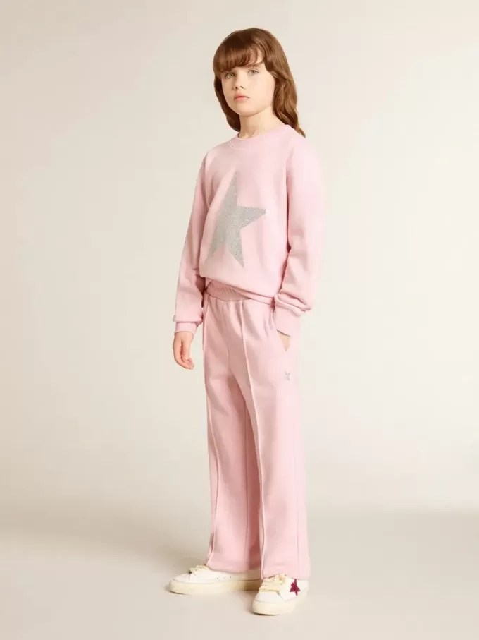 Sudadera rosa con estrella maxi en purpurina plateada en la parte delantera Sudadera rosa con estrella maxi en purpurina plateada en la parte delantera
