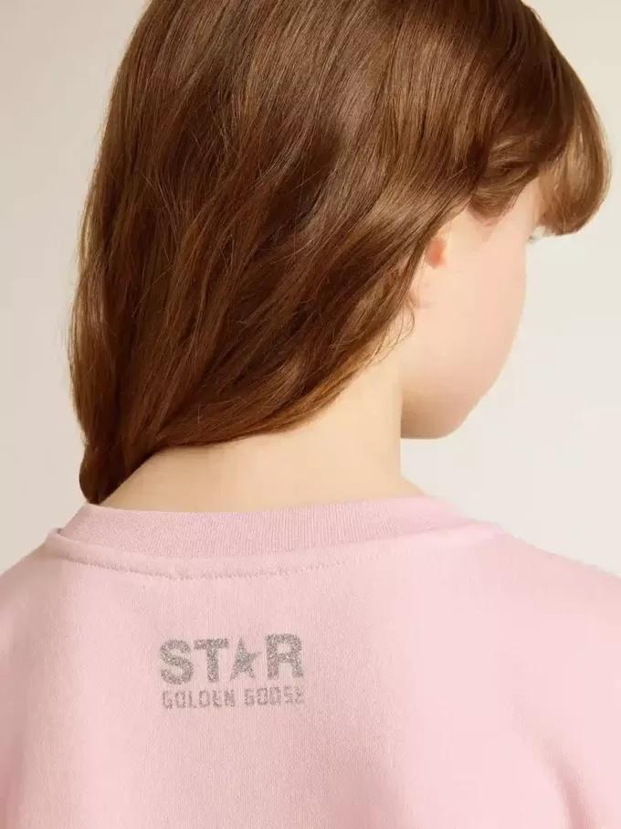 Sudadera rosa con estrella maxi en purpurina plateada en la parte delantera Sudadera rosa con estrella maxi en purpurina plateada en la parte delantera