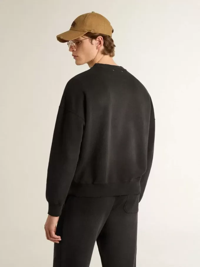 Sudadera unisex de algodón negro desgastado con logotipo bordado Sudadera unisex de algodón negro desgastado con logotipo bordado