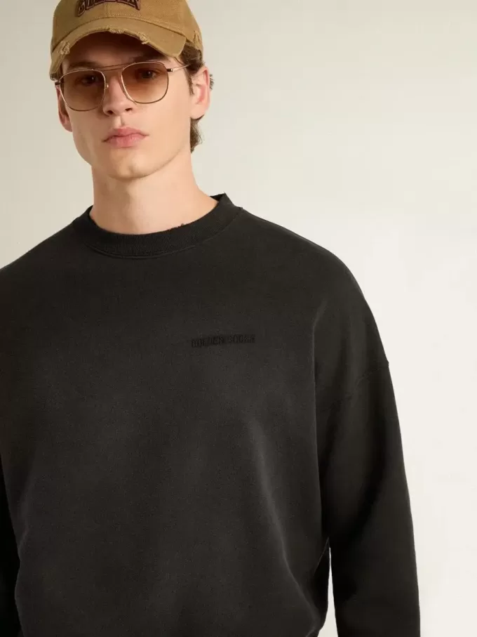 Sudadera unisex de algodón negro desgastado con logotipo bordado Sudadera unisex de algodón negro desgastado con logotipo bordado