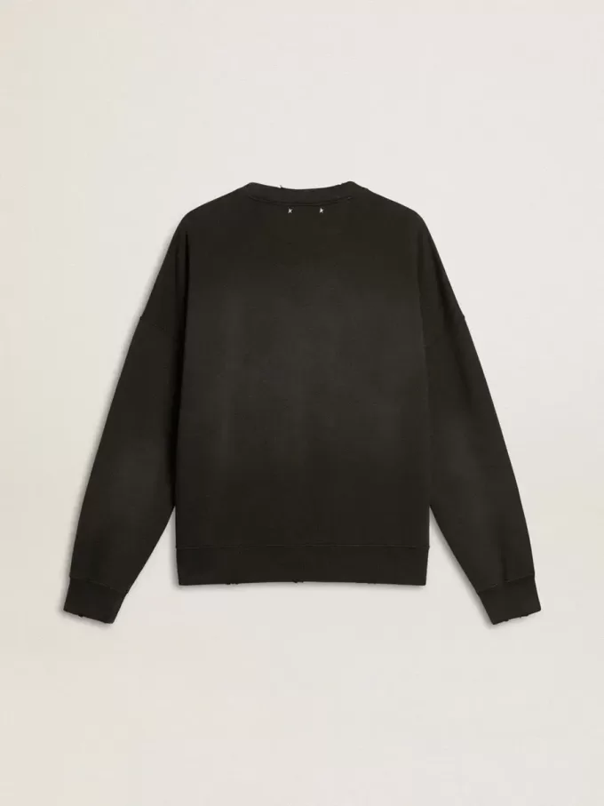 Sudadera unisex de algodón negro desgastado con logotipo bordado Sudadera unisex de algodón negro desgastado con logotipo bordado