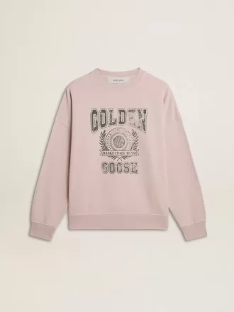 Sudadera unisex de cuello redondo en color rosa antiguo con estampado del logotipo en verde