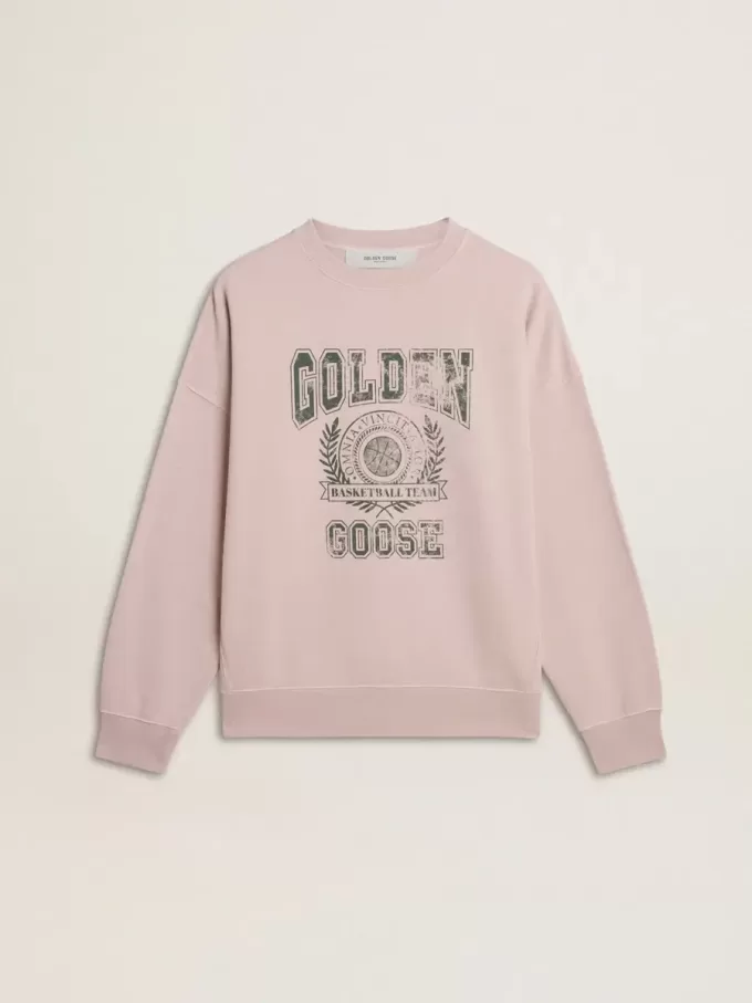 Sudadera unisex de cuello redondo en color rosa antiguo con estampado del logotipo en verde Sudadera unisex de cuello redondo en color rosa antiguo con estampado del logotipo en verde