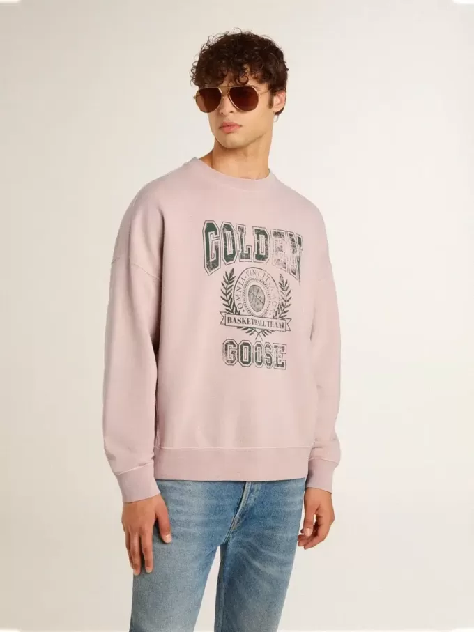 Sudadera unisex de cuello redondo en color rosa antiguo con estampado del logotipo en verde Sudadera unisex de cuello redondo en color rosa antiguo con estampado del logotipo en verde