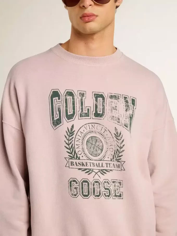 Sudadera unisex de cuello redondo en color rosa antiguo con estampado del logotipo en verde Sudadera unisex de cuello redondo en color rosa antiguo con estampado del logotipo en verde