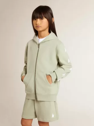 Sudadera verde claro con cierre de cremallera
