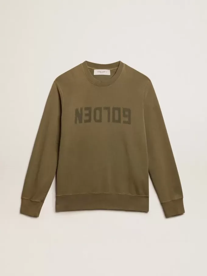 Sudadera verde oliva para hombre con letras doradas Sudadera verde oliva para hombre con letras doradas