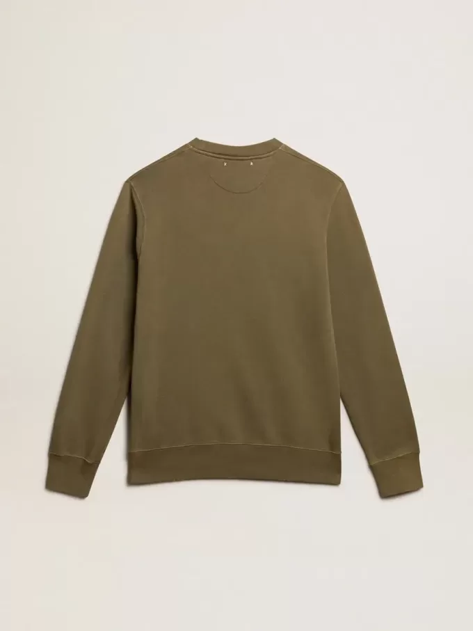 Sudadera verde oliva para hombre con letras doradas Sudadera verde oliva para hombre con letras doradas