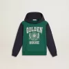 Sudadera verde y azul para niño con capucha y estampado