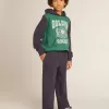 Sudadera verde y azul para niño con capucha y estampado