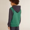 Sudadera verde y azul para niño con capucha y estampado
