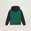 Sudadera verde y azul para niño con capucha y estampado