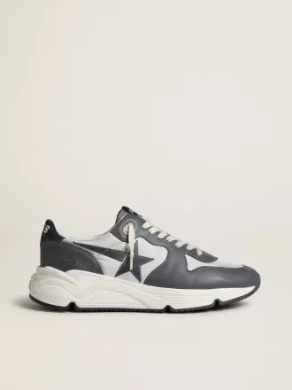 Suela de running para hombre en nailon gris y piel napa negra con estrella de ante negro.