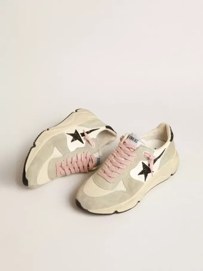 Suela Running con inserciones de ante gris y estrella negra brillante Suela Running con inserciones de ante gris y estrella negra brillante