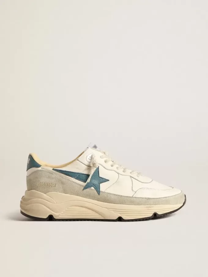 Suela Running en napa con estrella de cuero azul e inserción de ante Suela Running en napa con estrella de cuero azul e inserción de ante