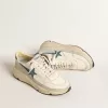 Suela Running en napa con estrella de cuero azul e inserción de ante Suela Running en napa con estrella de cuero azul e inserción de ante