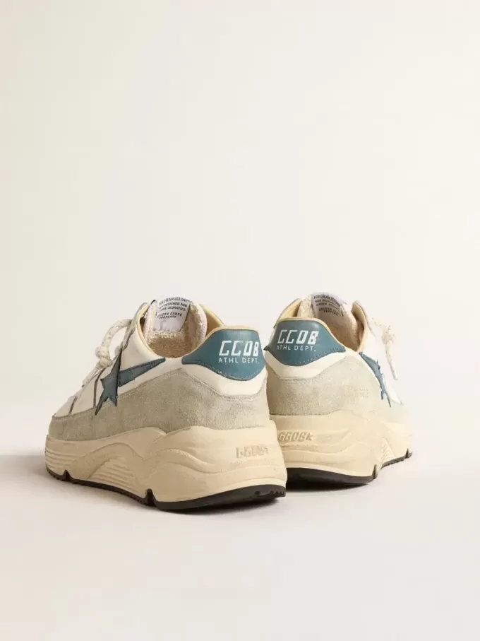 Suela Running en napa con estrella de cuero azul e inserción de ante Suela Running en napa con estrella de cuero azul e inserción de ante