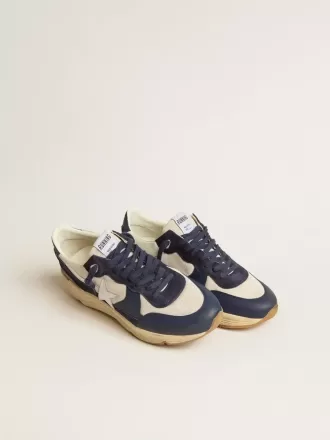 Suela Running Sole en malla color crema y piel azul con estrella de piel blanca