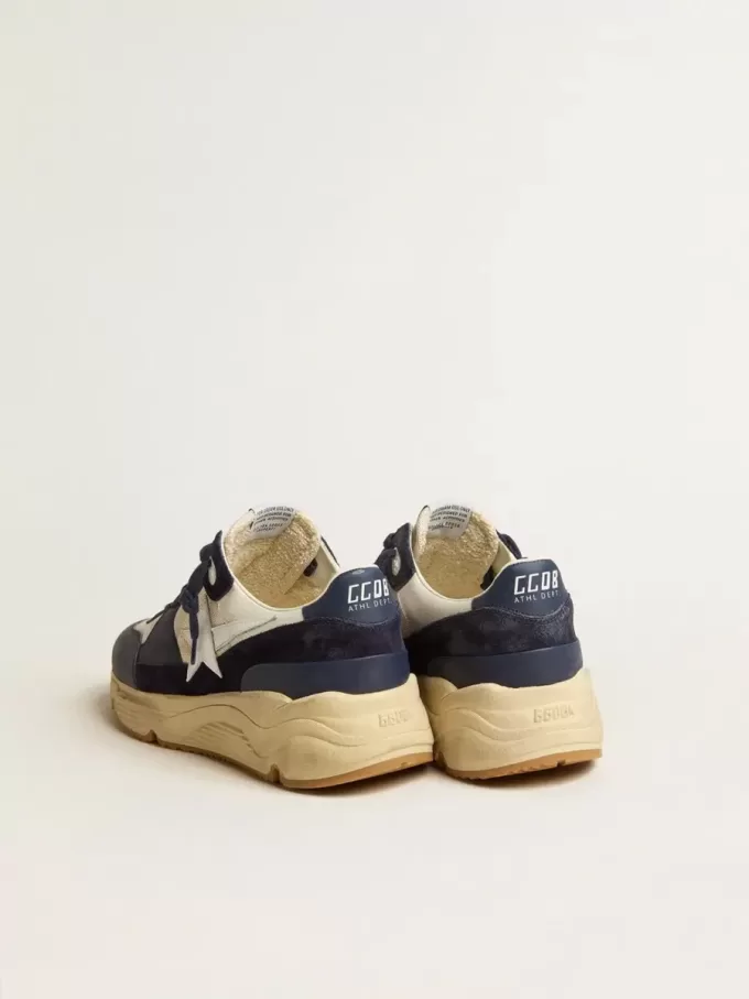Suela Running Sole en malla color crema y piel azul con estrella de piel blanca Suela Running Sole en malla color crema y piel azul con estrella de piel blanca