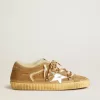 Super-Star en ante beige y piel de oveja con estrella de cuero metalizado Super-Star en ante beige y piel de oveja con estrella de cuero metalizado