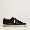 Super-Star en ante negro con cristales Swarovski y estrella de ante negro Super-Star en ante negro con cristales Swarovski y estrella de ante negro
