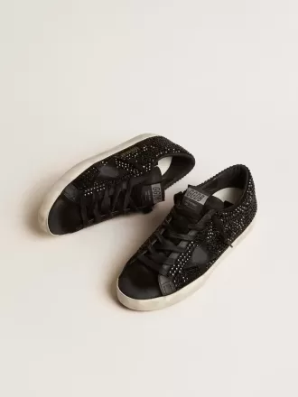 Super-Star en ante negro con cristales Swarovski y estrella de ante negro
