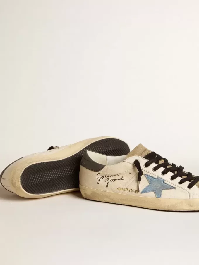 Super-Star en piel napa con estrella de ante azul claro y lengüeta del talón en piel gris Super-Star en piel napa con estrella de ante azul claro y lengüeta del talón en piel gris