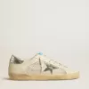 Super-Star en piel y ante blancos con estrella de piel plateada y dorada Super-Star en piel y ante blancos con estrella de piel plateada y dorada