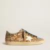 Super-Star LAB para hombre en piel de potro con estampado de leopardo, estrella dorada y lengüeta gris en el talón Super-Star LAB para hombre en piel de potro con estampado de leopardo, estrella dorada y lengüeta gris en el talón