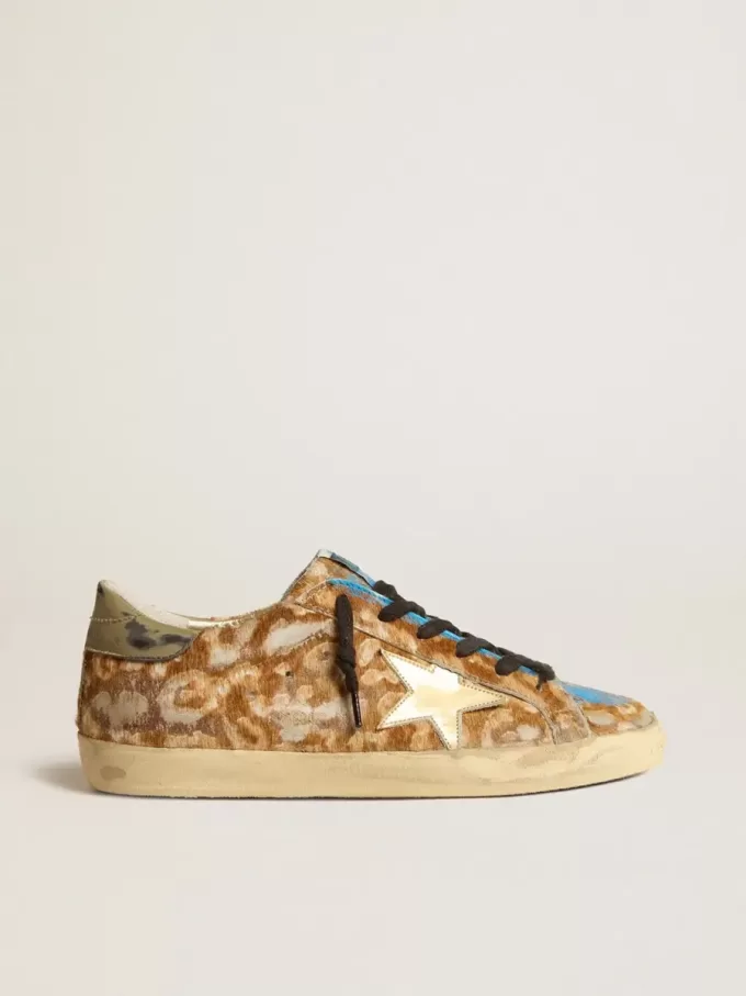 Super-Star LAB para hombre en piel de potro con estampado de leopardo, estrella dorada y lengüeta gris en el talón Super-Star LAB para hombre en piel de potro con estampado de leopardo, estrella dorada y lengüeta gris en el talón