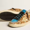 Super-Star LAB para hombre en piel de potro con estampado de leopardo, estrella dorada y lengüeta gris en el talón Super-Star LAB para hombre en piel de potro con estampado de leopardo, estrella dorada y lengüeta gris en el talón