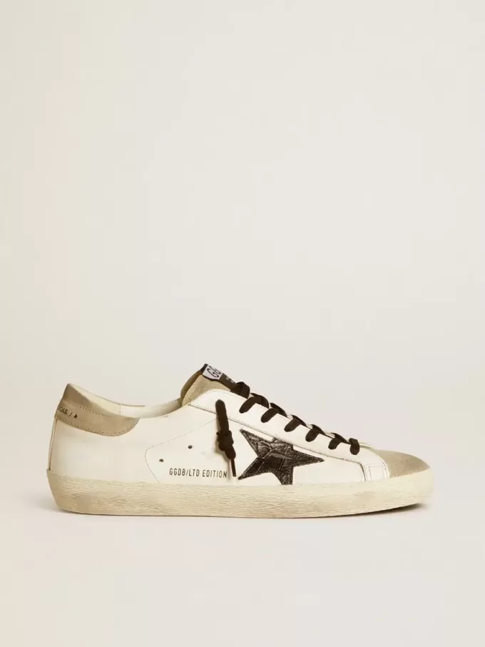 Super-Star LTD para hombre con estrella de piel negra con estampado de cocodrilo e inserciones de ante