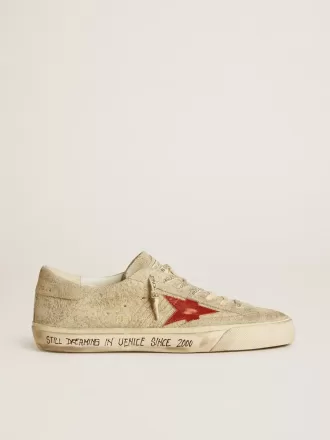 Super-Star LTD para hombre en ante gris con estrella de cuero rojo Super-Star LTD para hombre en ante gris con estrella de cuero rojo