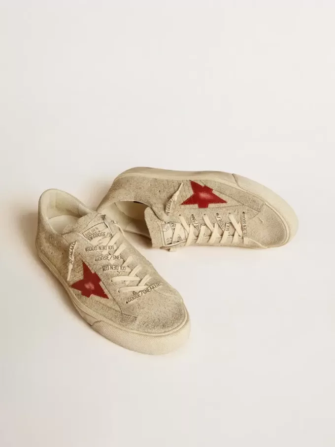 Super-Star LTD para hombre en ante gris con estrella de cuero rojo