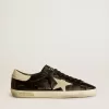 Super-Star LTD para hombre en charol negro con estrella y lengüeta en el talón de ante