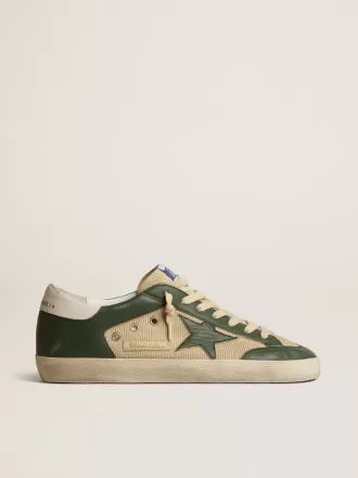 Super-Star LTD para hombre en malla color crema y napa verde con estrella de napa Super-Star LTD para hombre en malla color crema y napa verde con estrella de napa