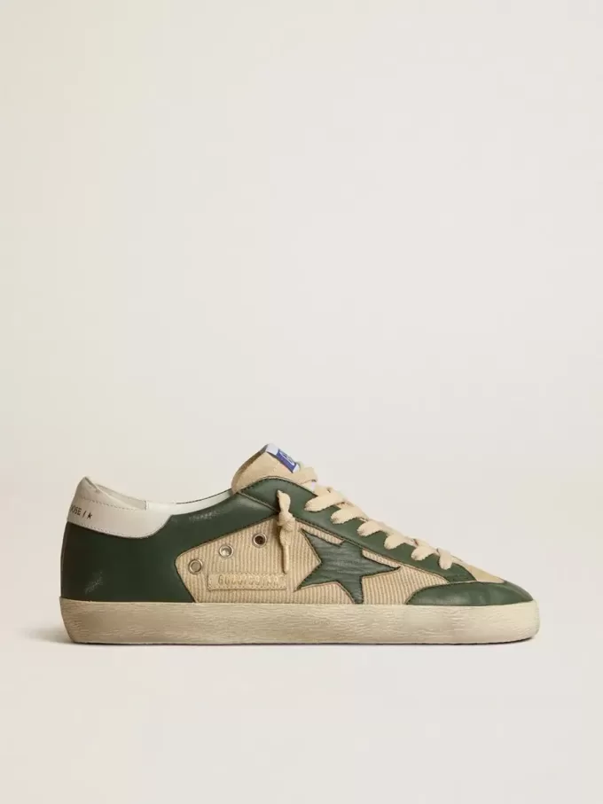 Super-Star LTD para hombre en malla color crema y napa verde con estrella de napa