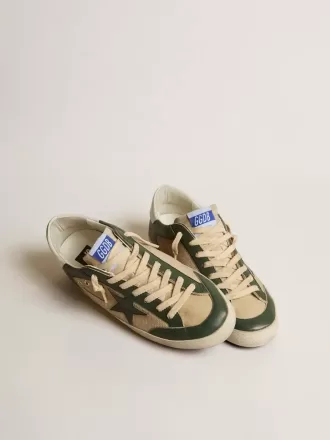 Super-Star LTD para hombre en malla color crema y napa verde con estrella de napa Super-Star LTD para hombre en malla color crema y napa verde con estrella de napa